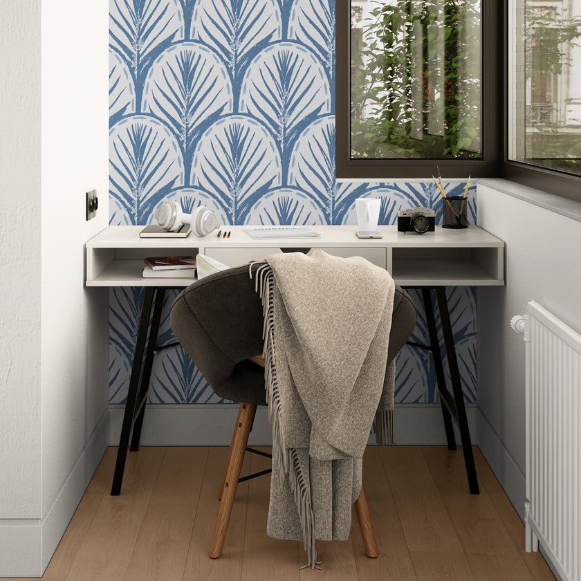 GDP5002 Fallen Feathers Premium Peel and Stick Wallpaper Panel 6 Ft High x 26 Wide in Muted Navy Soft Blue