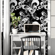 GDM0020 Marina Makaron Designs Paisley in Black Gray Off White Wallpaper Panel 26 inch Wide x 6ft, 9ft, and 12ft Long