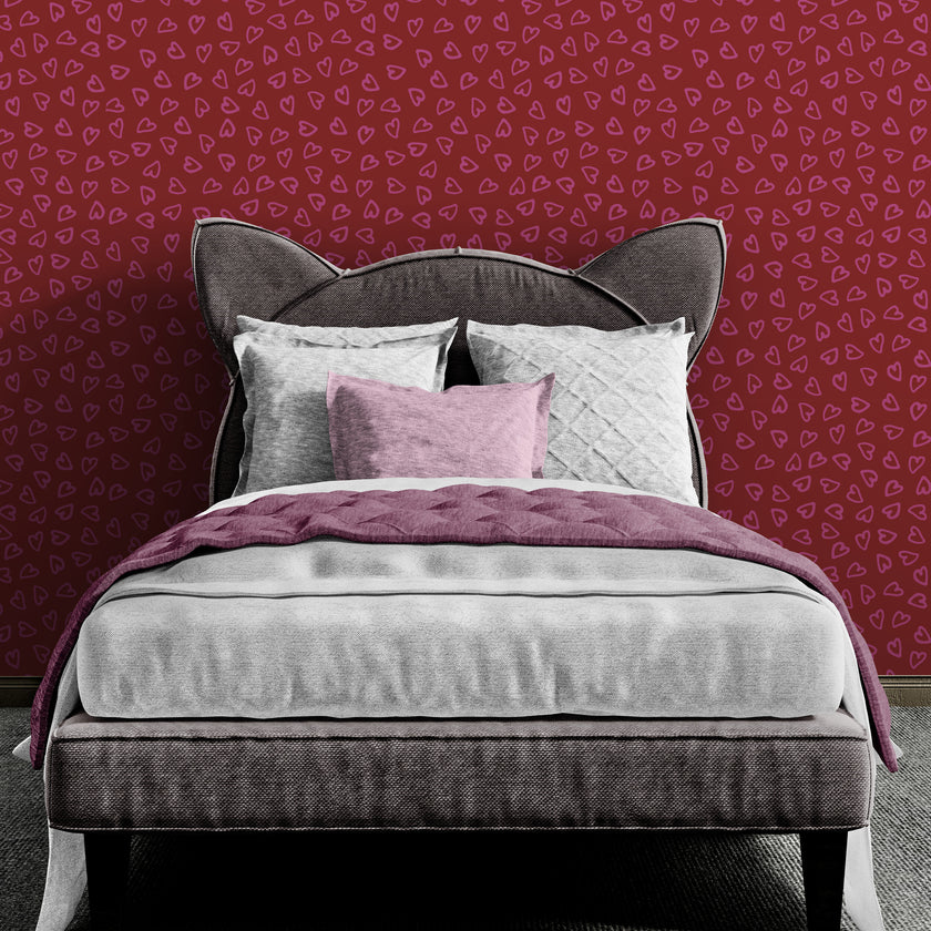 GP1007 Sweet Heart Hand Painted Hearts Premium Peel and Stick Wallpaper Panel 26 inches Wide by 6ft, 9ft and 12ft Height in Red Pink