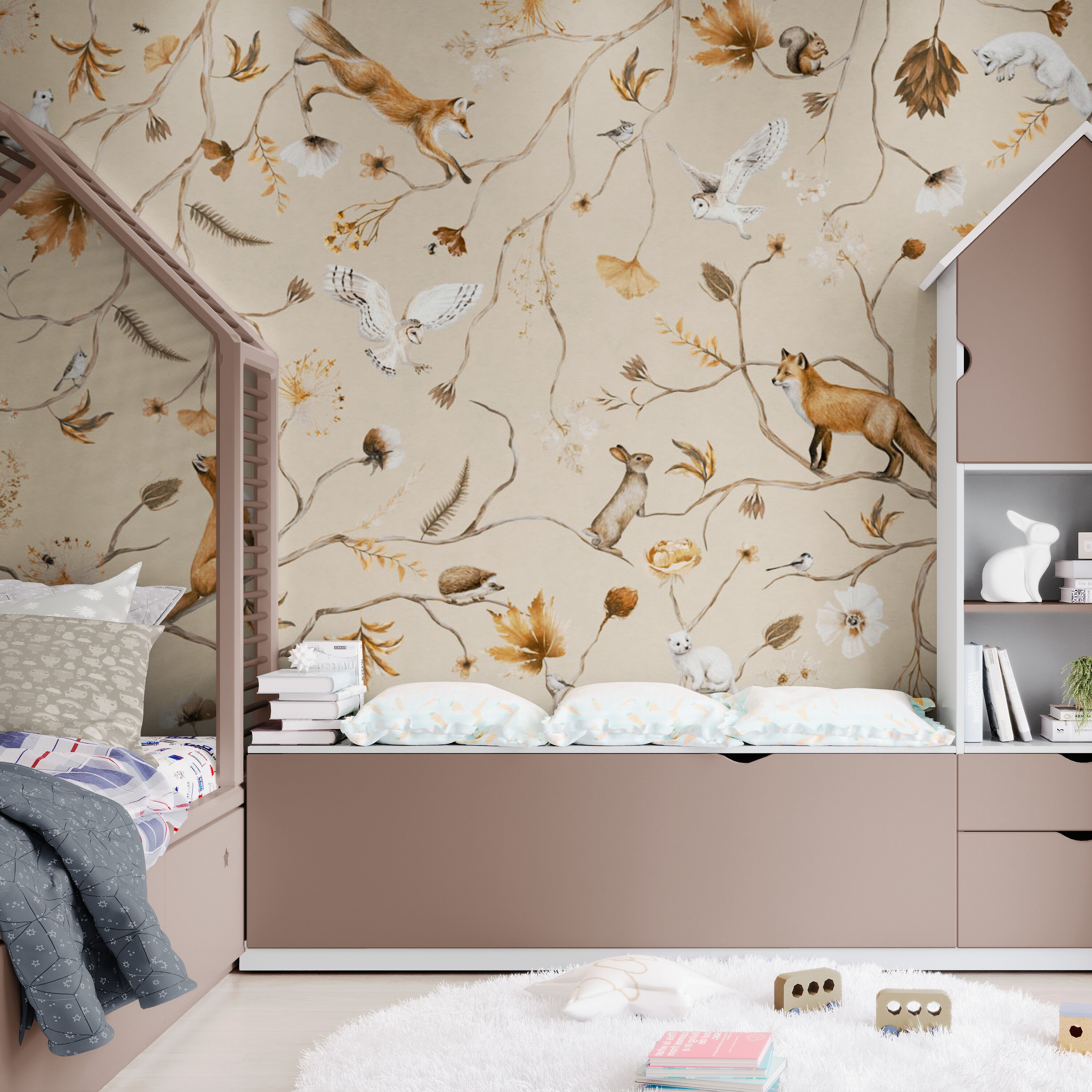 GDSE3140 Playful Forest Wallpaper Premium Peel and Stick Material 26in Wide x 6ft, 9 ft, 12ft, Beige