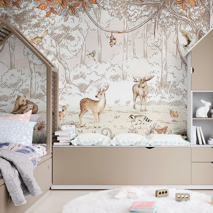 GDSE3051 Forest Friends Wallpaper Mural Premium Peel and Stick Material 26in Wide x 9 ft. Green White