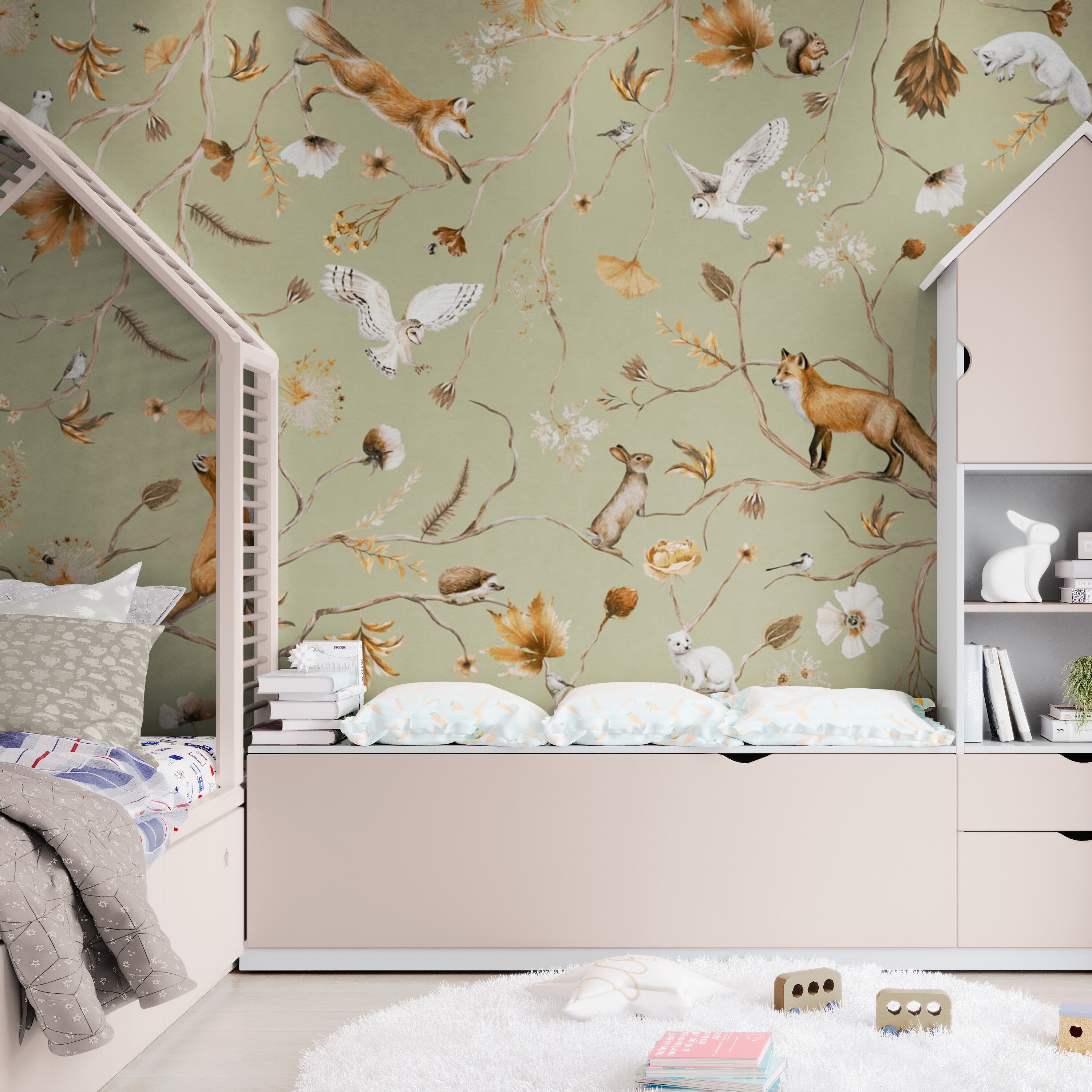 GDSE3142 Playful Forest Wallpaper Premium Peel and Stick Material 26in Wide x 6ft, 9 ft, 12ft, Green