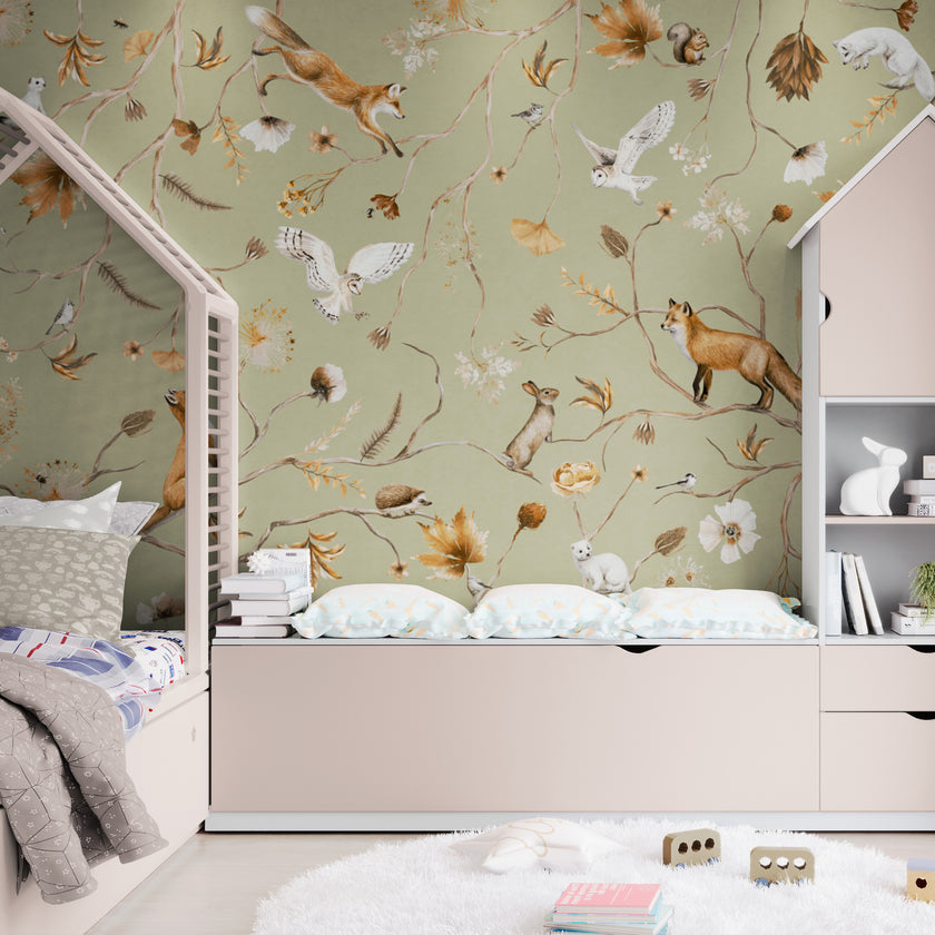 GDSE3142 Playful Forest Wallpaper Premium Peel and Stick Material 26in Wide x 6ft, 9 ft, 12ft, Green