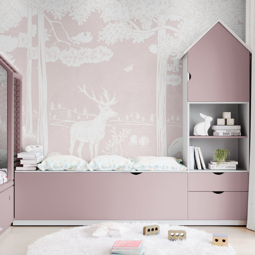 GDSE3089 Monochrome Forest Wallpaper Premium Peel and Stick Material 26in Wide x 9 ft. Pink