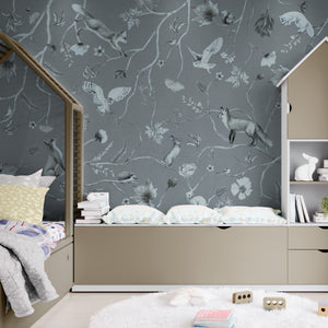 GDSE3145 Playful Forest Wallpaper Premium Peel and Stick Material 26in Wide x 6ft, 9 ft, 12ft, Monochrome Blue