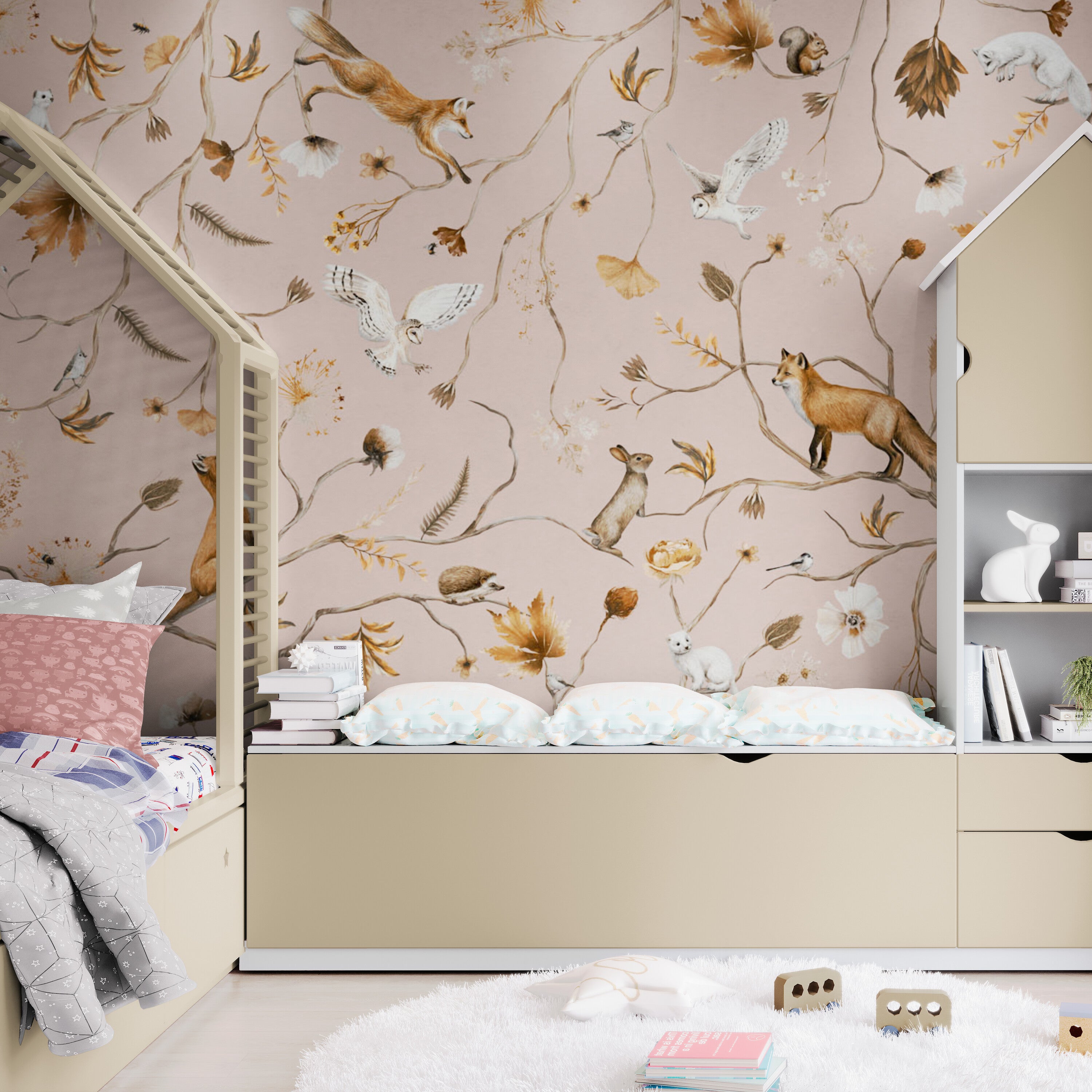GDSE3147 Playful Forest Wallpaper Premium Peel and Stick Material 26in Wide x 6ft, 9 ft, 12ft, Pink