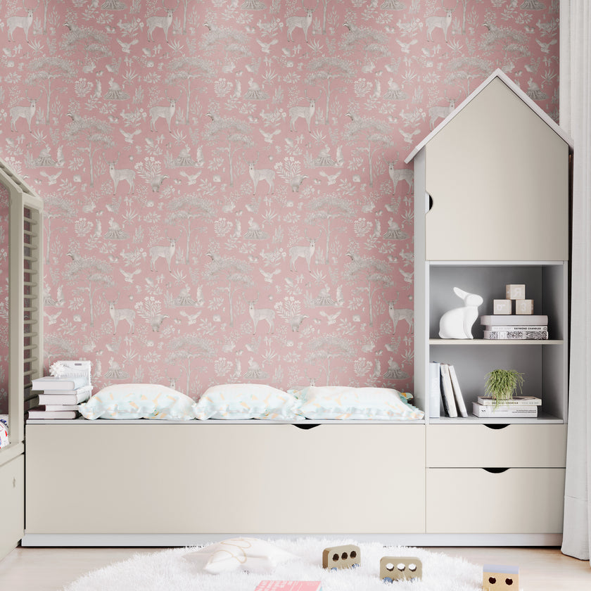 GDSE3271 Fantastic Forest Wallpaper Premium Peel and Stick Material 26in Wide x 9 ft. Vintage Pink Brown
