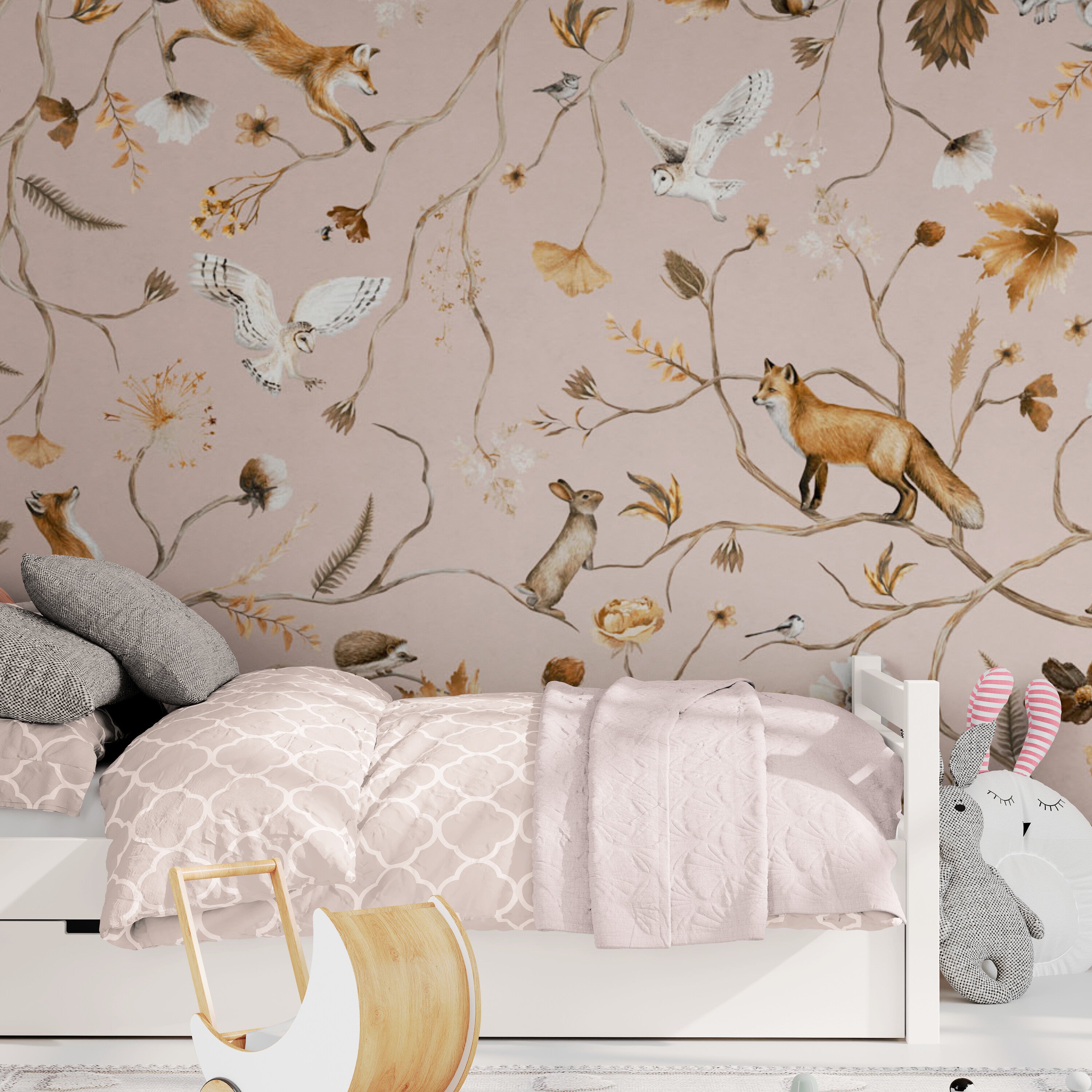 GDSE3147 Playful Forest Wallpaper Premium Peel and Stick Material 26in Wide x 6ft, 9 ft, 12ft, Pink