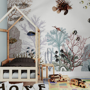 GDSE3131 Roaring Reef Wallpaper Premium Peel and Stick Material 26in Wide x 6ft, 9 ft, 12ft, White