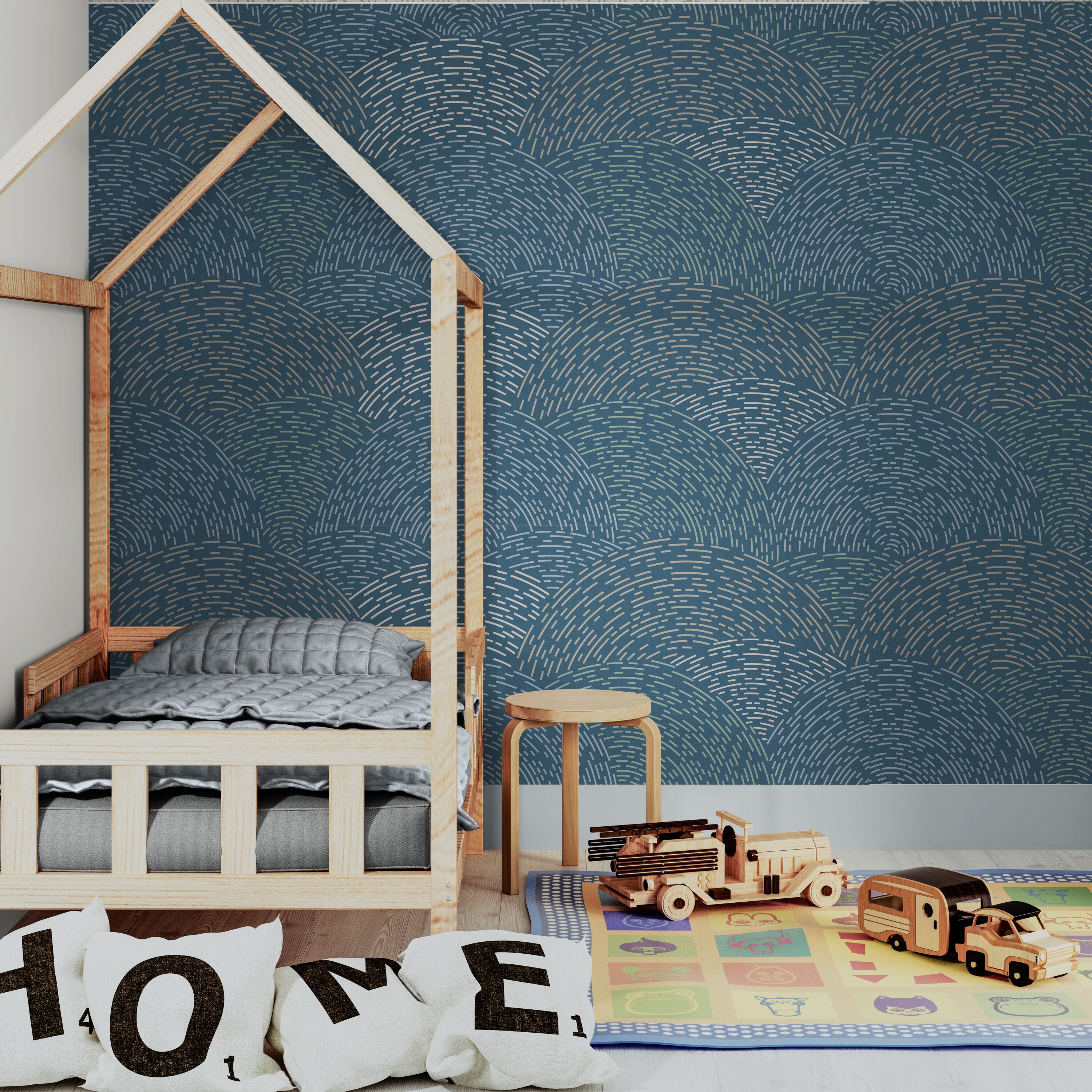 GE0002 Radial Escape Grace & Gardenia Endless Mural Navy