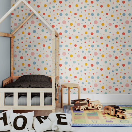 GW0010 Quirky Polka Dots Wallpaper Roll 19 inch Wide x 18 ft. Long in Red Yellow Blue