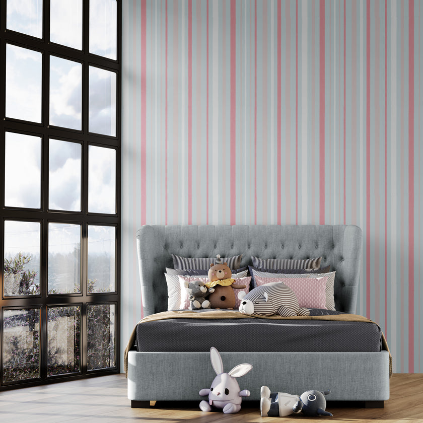 GW6080 Tousled Stripe Wallpaper Roll 19 inch Wide x 18 ft. Long in Pink Blue
