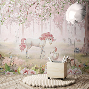 GDSE3120 Unicorn Forest Wallpaper Premium Peel and Stick Material 26in Wide x 6ft, 9 ft, 12ft, Pink Green