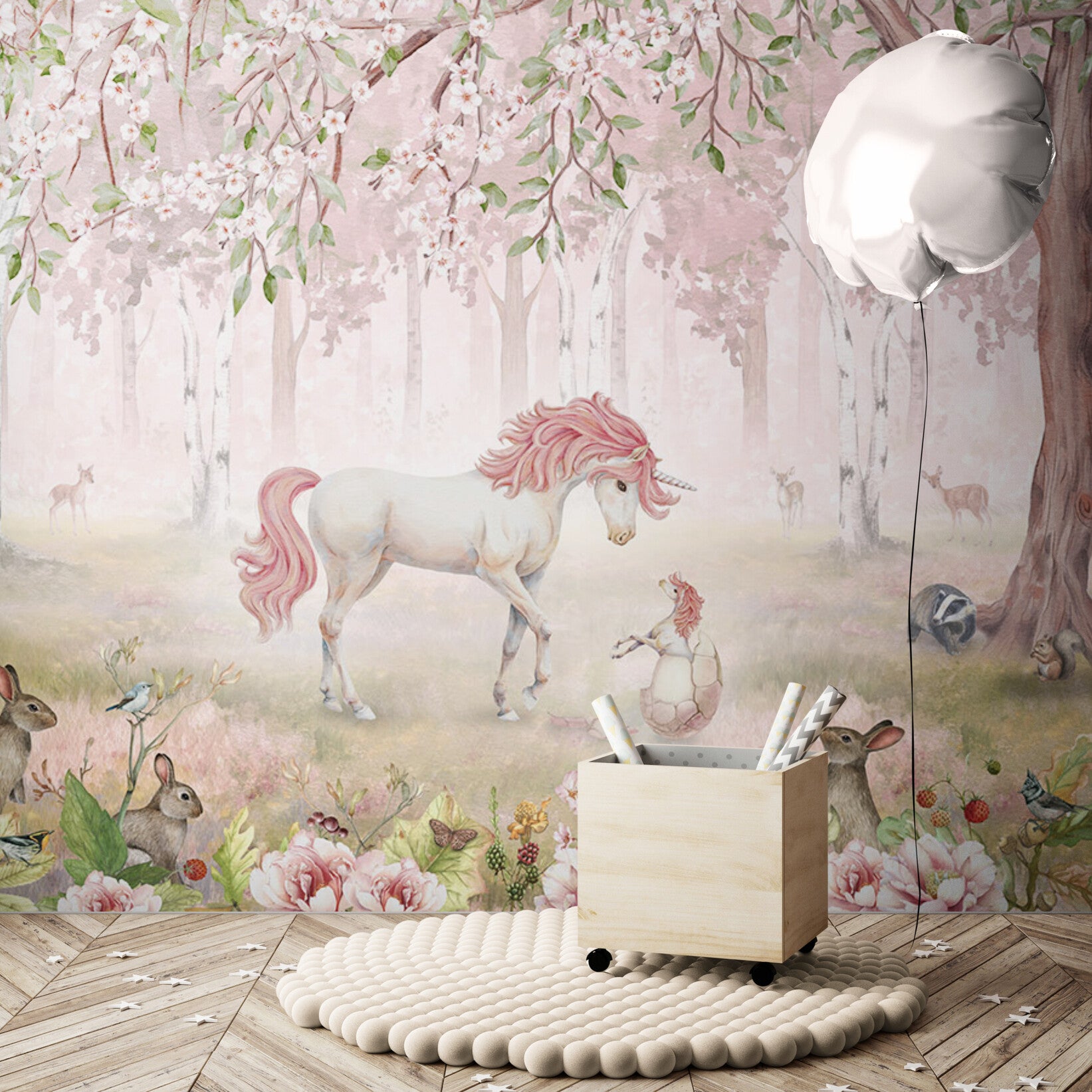 GDSE3120 Unicorn Forest Wallpaper Premium Peel and Stick Material 26in Wide x 6ft, 9 ft, 12ft, Pink Green