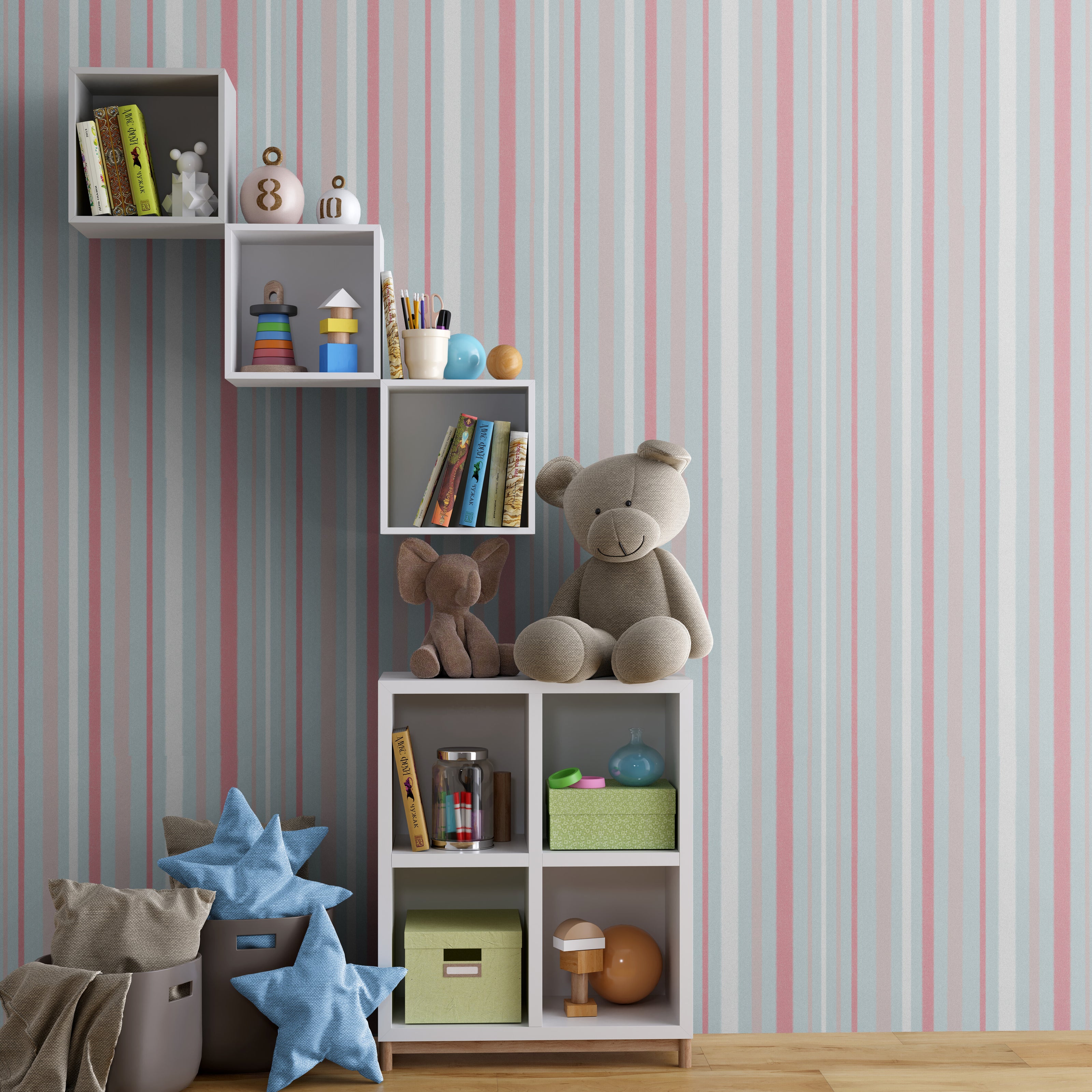 GW6080 Tousled Stripe Wallpaper Roll 20.5 inch Wide x 18 ft. Long in Pink and Blue