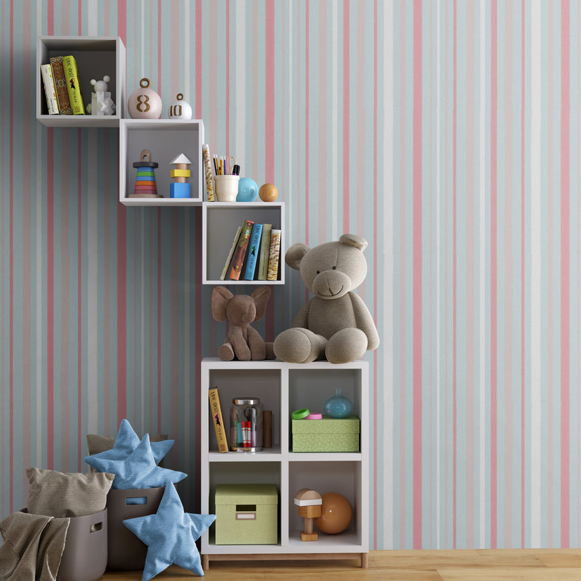 GW6080 Tousled Stripe Wallpaper Roll 19 inch Wide x 18 ft. Long in Pink Blue