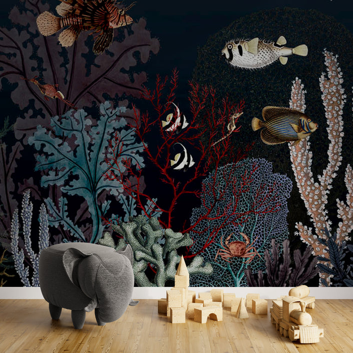 GDSE3131 Roaring Reef Wallpaper Premium Peel and Stick Material 26in Wide x 6ft, 9 ft, 12ft, White