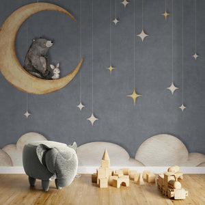 GDSE3540 Bear On The Moon Wallpaper Mural Premium Peel and Stick Material 26in Wide x 9 ft. Blue