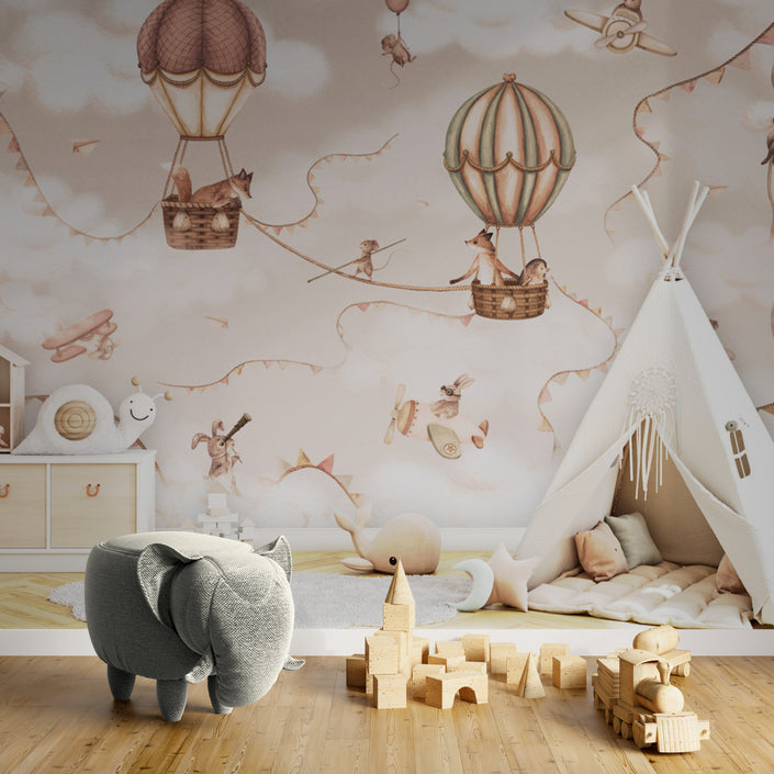 GDSE3531 Aviation Adventure Wallpaper Mural Premium Peel and Stick Material 26in Wide x 9 ft. Mono Beige Pink
