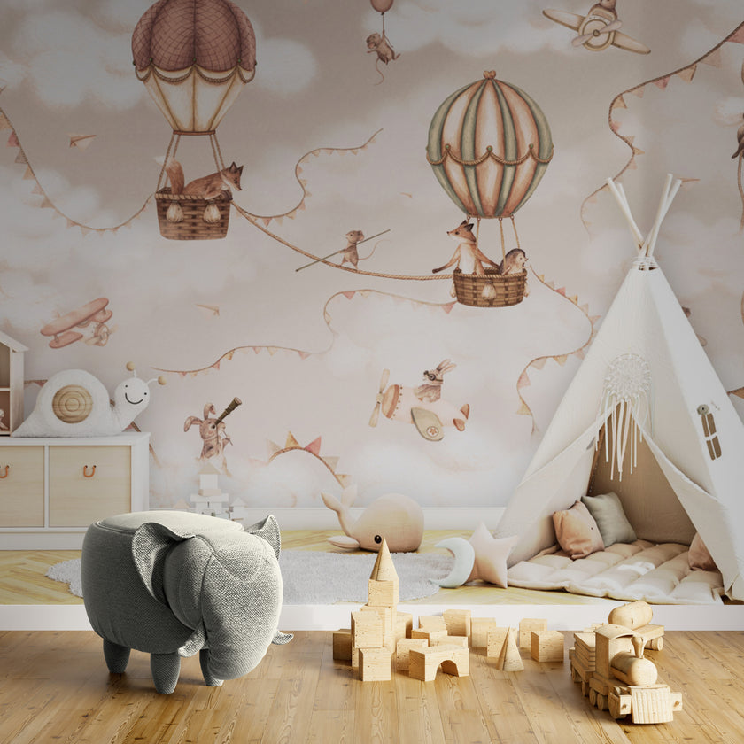 GDSE3531 Aviation Adventure Wallpaper Mural Premium Peel and Stick Material 26in Wide x 9 ft. Mono Beige Pink