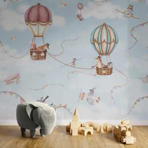GDSE3530 Aviation Adventure Wallpaper Mural Premium Peel and Stick Material 26in Wide x 9 ft. Blue Pink
