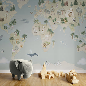 GDSE3520 Animal Atlas Wallpaper Mural Premium Peel and Stick Material 26in Wide x 9 ft. Blue