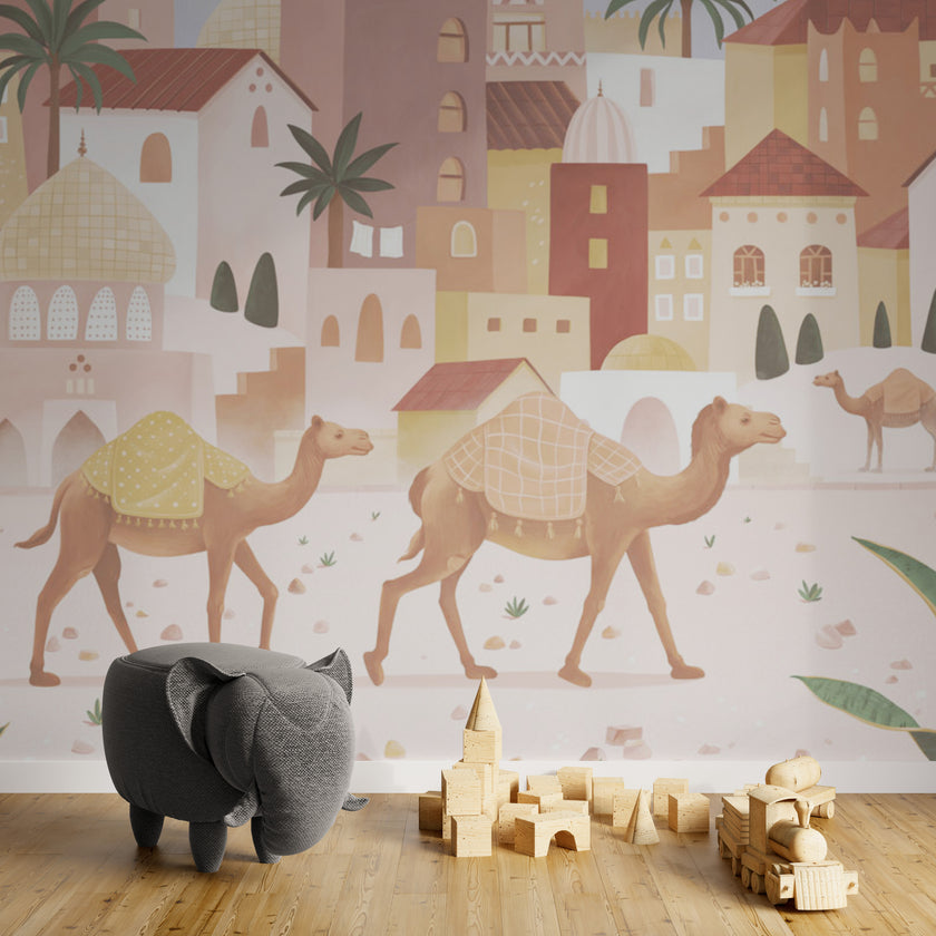 GDSE3580 Desert Dreams Wallpaper Mural Premium Peel and Stick Material 26in Wide x 9 ft. Soft Pink Tan Brown