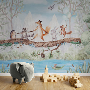 GDSE3500 Animal Adventure Wallpaper Mural Premium Peel and Stick Material 26in Wide x 9 ft. Blue Green Brown