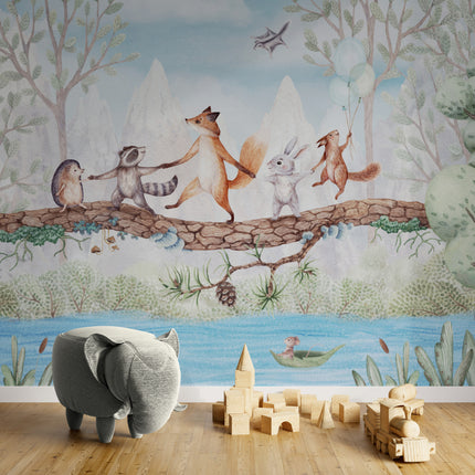 GDSE3500 Animal Adventure Wallpaper Mural Premium Peel and Stick Material 26in Wide x 9 ft. Blue Green Brown