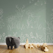 GDSE3572 Deer Doodles Wallpaper Mural Premium Peel and Stick Material 26in Wide x 9 ft. Green White
