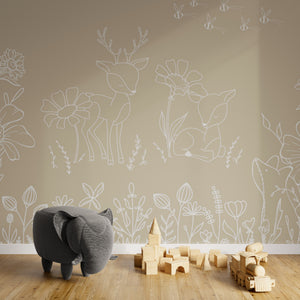 GDSE3571 Deer Doodles Wallpaper Mural Premium Peel and Stick Material 26in Wide x 9 ft. Brown White