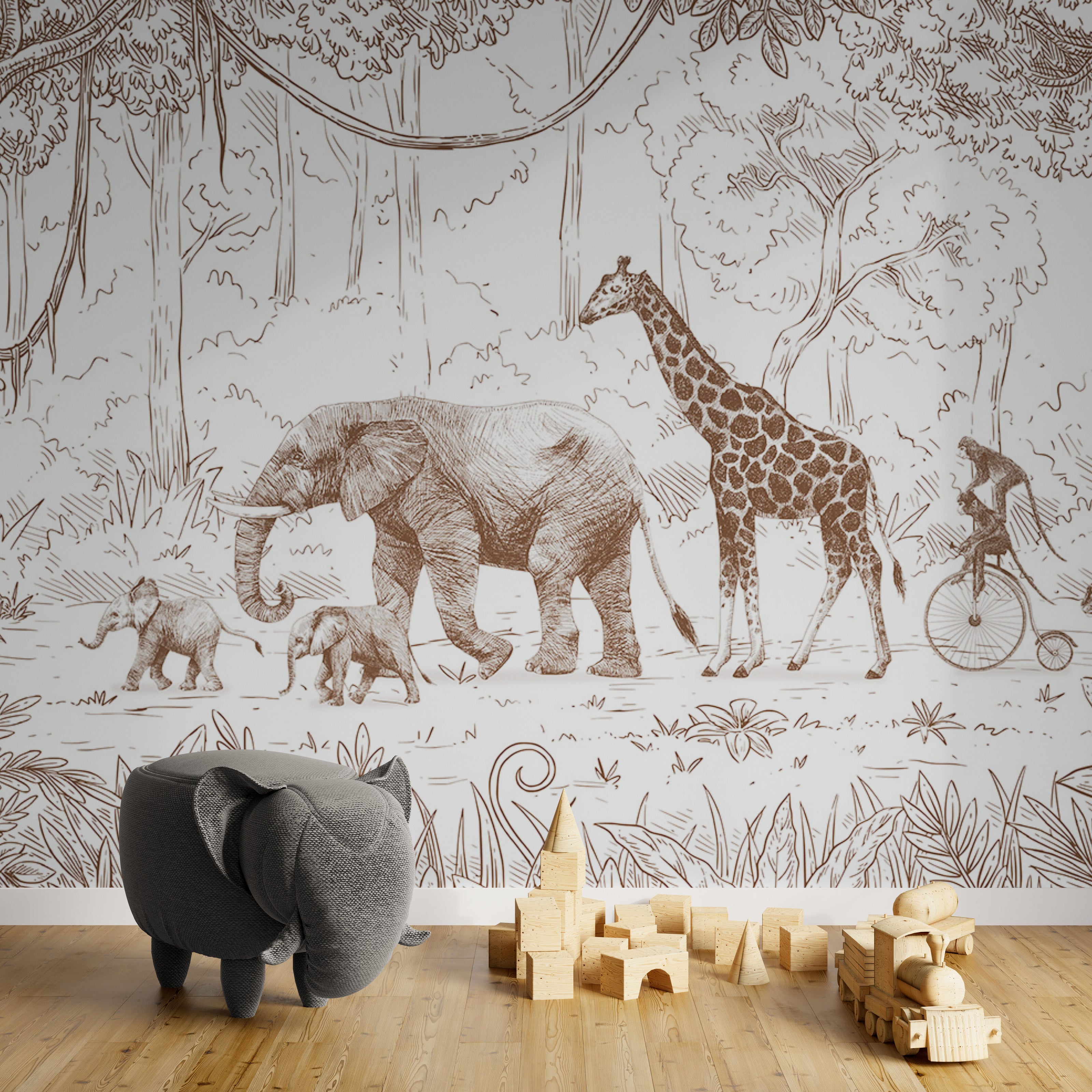 GDSE3012 Animal Parade Wallpaper Mural Premium Peel and Stick Material 26in Wide x 9 ft. Green