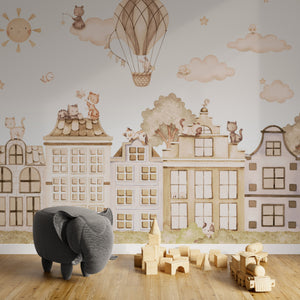GDSE3561 City Cats Mono Wallpaper Mural Premium Peel and Stick Material 26in Wide x 9 ft. Pink