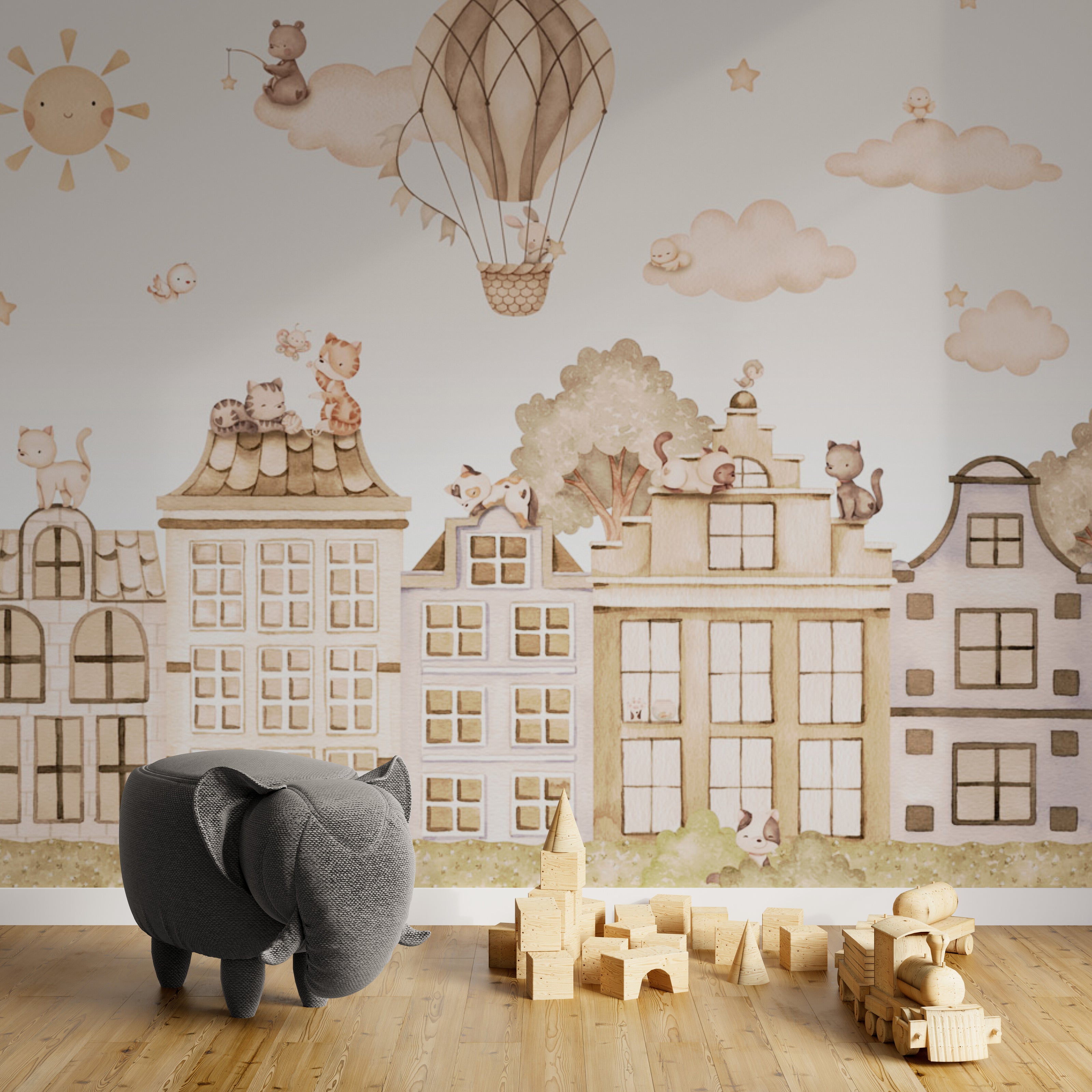 GDSE3561 City Cats Mono Wallpaper Mural Premium Peel and Stick Material 26in Wide x 9 ft. Pink