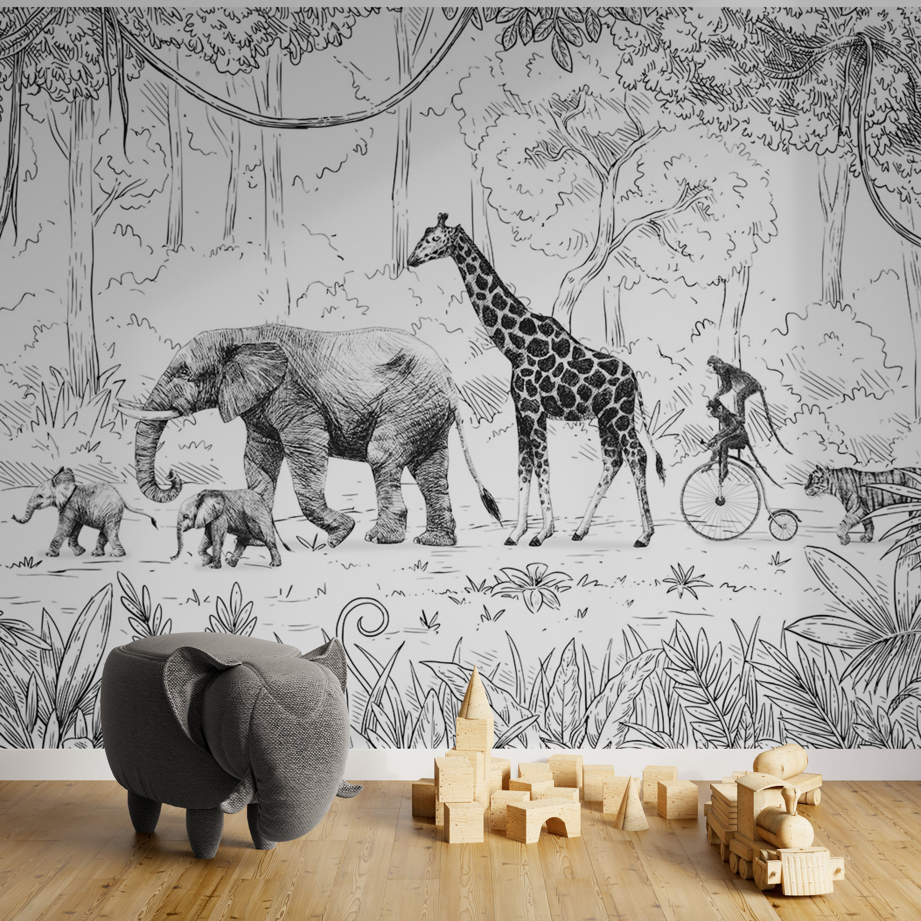 GDSE3012 Animal Parade Wallpaper Mural Premium Peel and Stick Material 26in Wide x 9 ft. Green