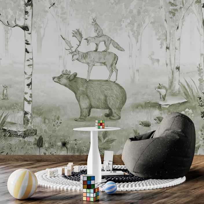 GDSE3022 Bear King Wallpaper Mural Premium Peel and Stick Material 26in Wide x 9 ft. Green