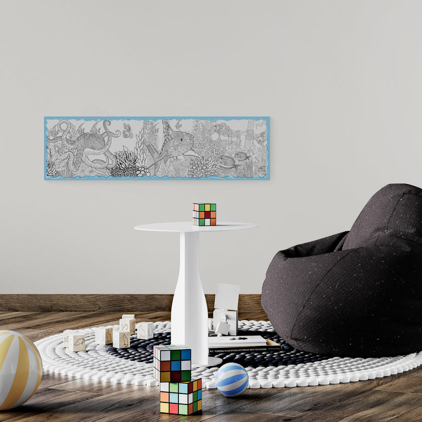 GA3001 Coloring Pages Ocean World  Peel & Stick Wall Art Teal Black 15in (W) x 52in (H)