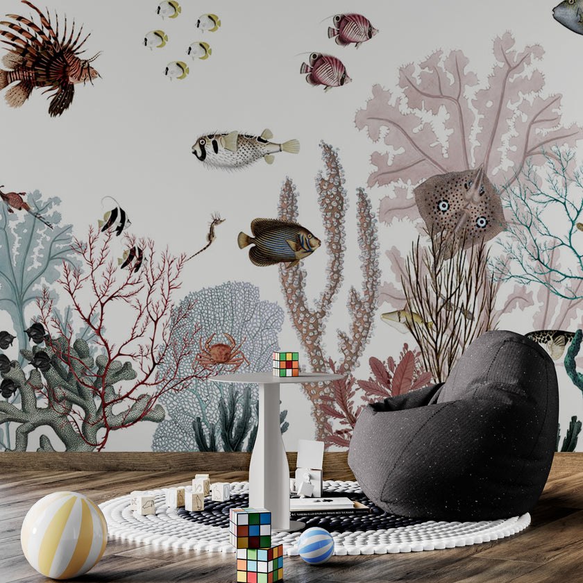 GDSE3131 Roaring Reef Wallpaper Premium Peel and Stick Material 26in Wide x 6ft, 9 ft, 12ft, White