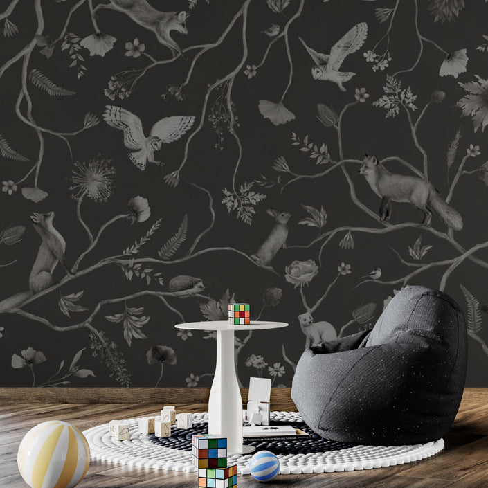 GDSE3140 Playful Forest Wallpaper Premium Peel and Stick Material 26in Wide x 6ft, 9 ft, 12ft, Beige