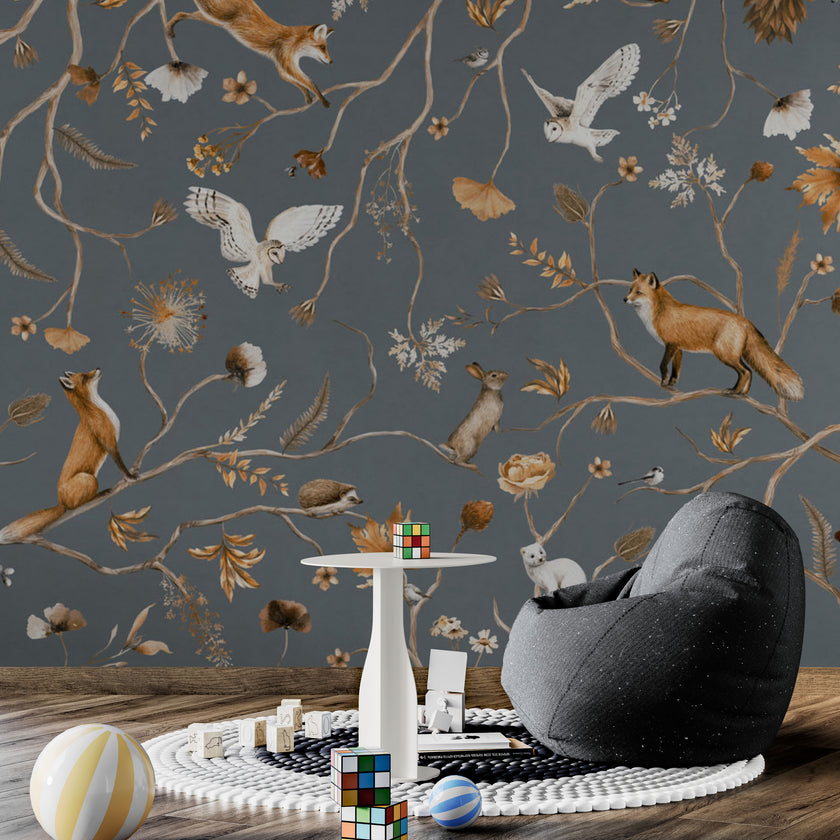 GDSE3141 Playful Forest Wallpaper Premium Peel and Stick Material 26in Wide x 6ft, 9 ft, 12ft, Blue