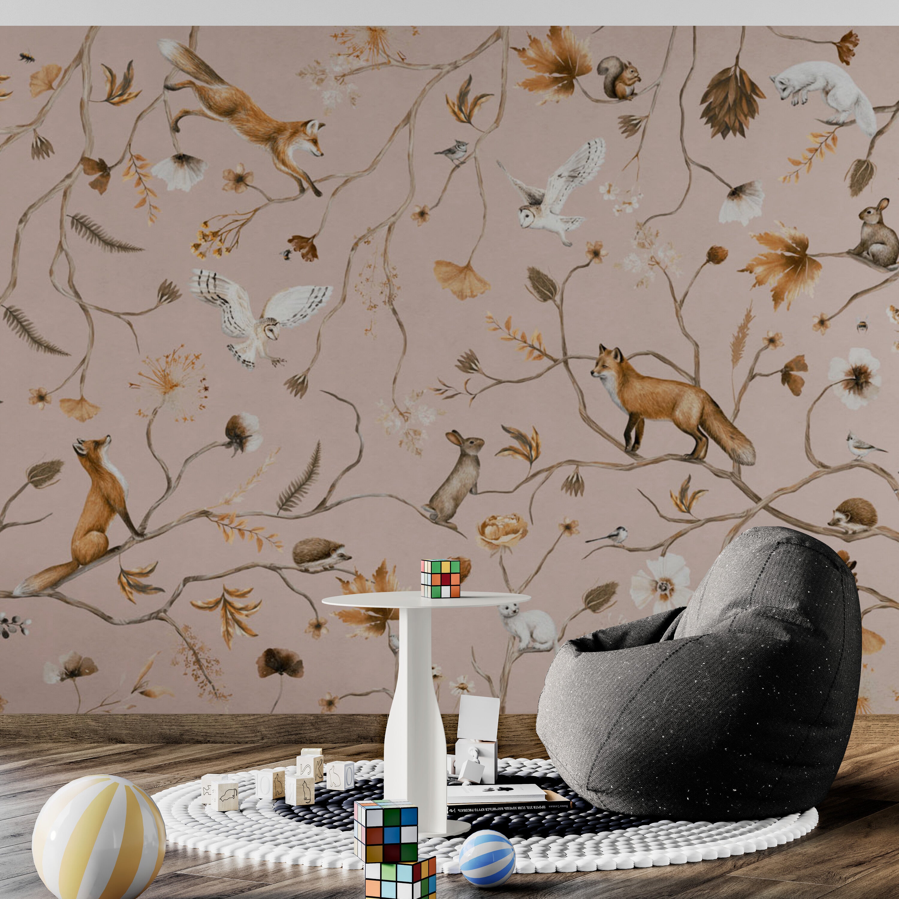 GDSE3147 Playful Forest Wallpaper Premium Peel and Stick Material 26in Wide x 6ft, 9 ft, 12ft, Pink