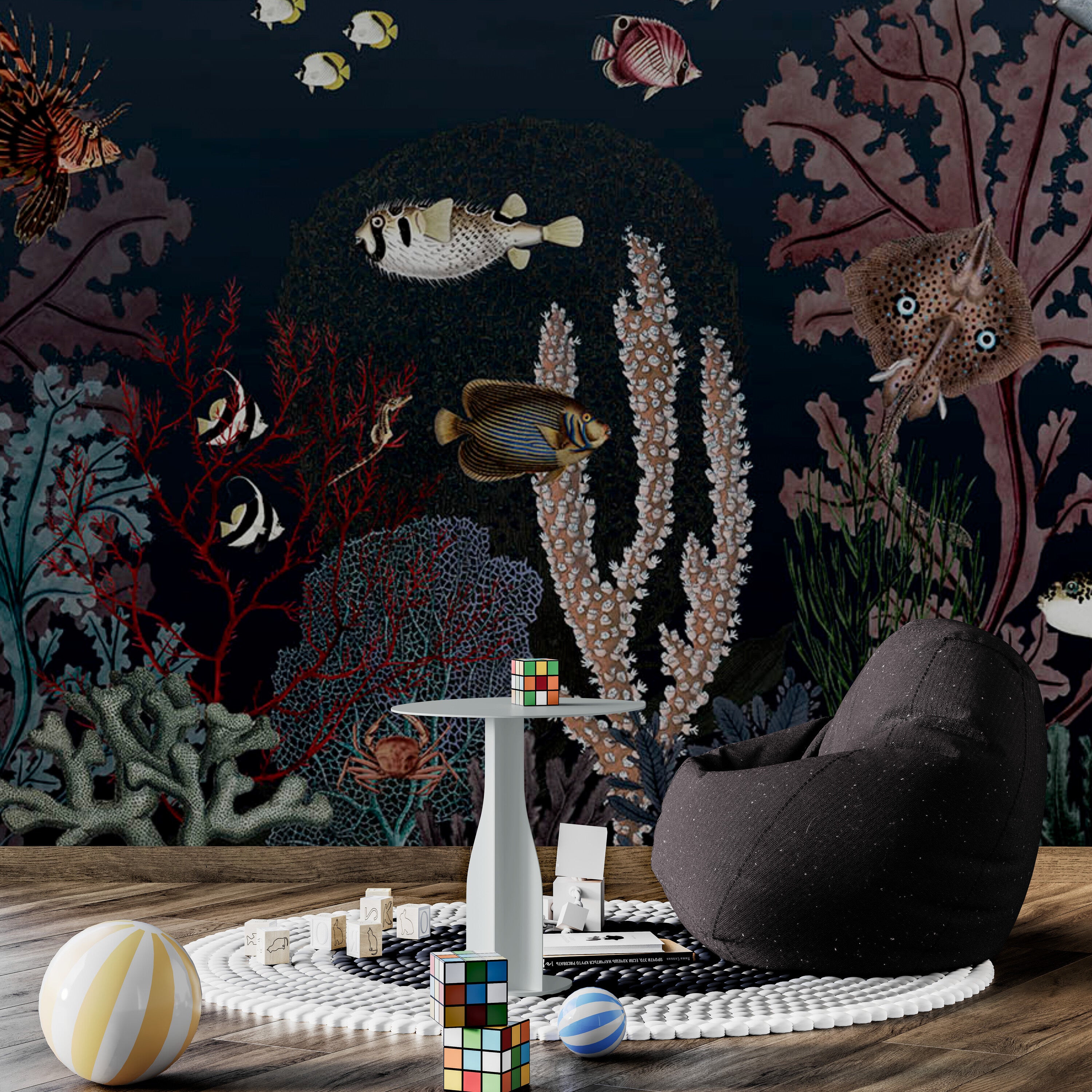 GDSE3130 Roaring Reef Wallpaper Premium Peel and Stick Material 26in Wide x 6ft, 9 ft, 12ft, Dark Blue