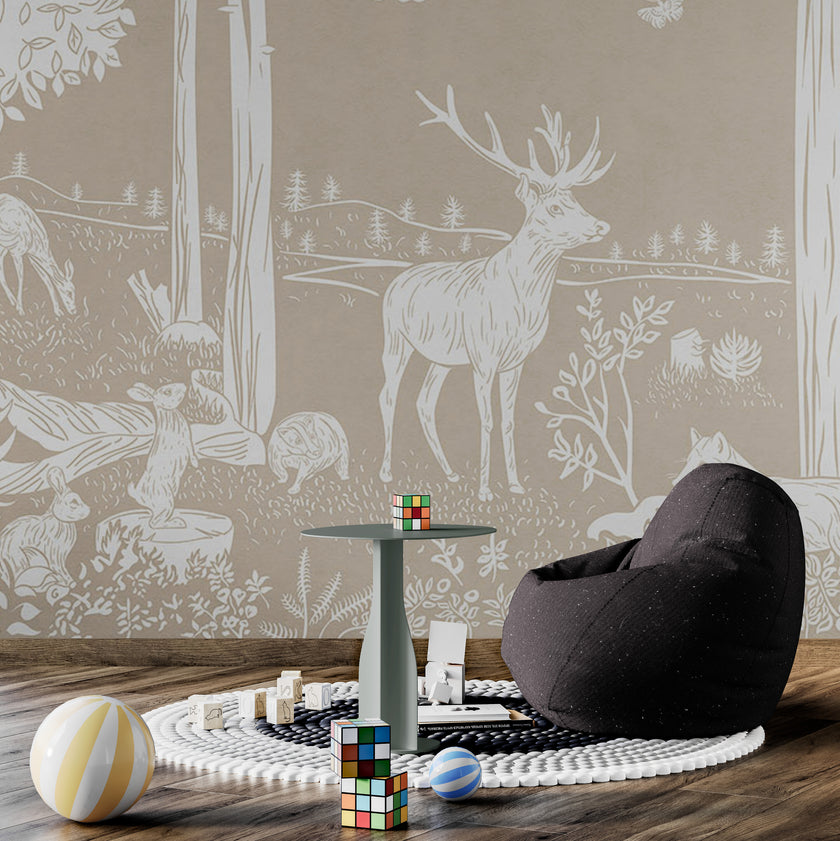 GDSE3083 Monochrome Forest Wallpaper Premium Peel and Stick Material 26in Wide x 9 ft. Light Brown