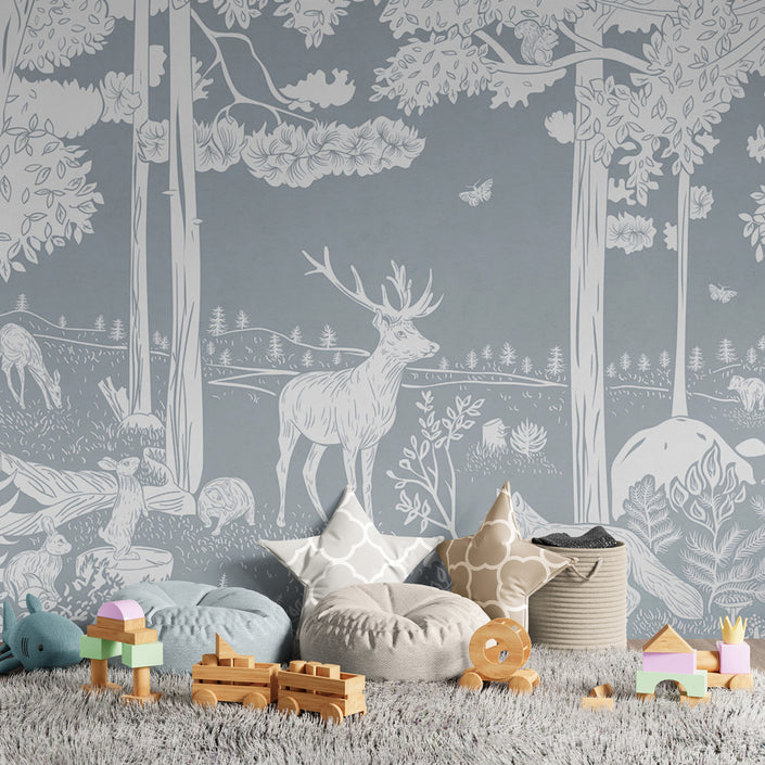 GDSE3081 Monochrome Forest Wallpaper Premium Peel and Stick Material 26in Wide x 9 ft. Blue