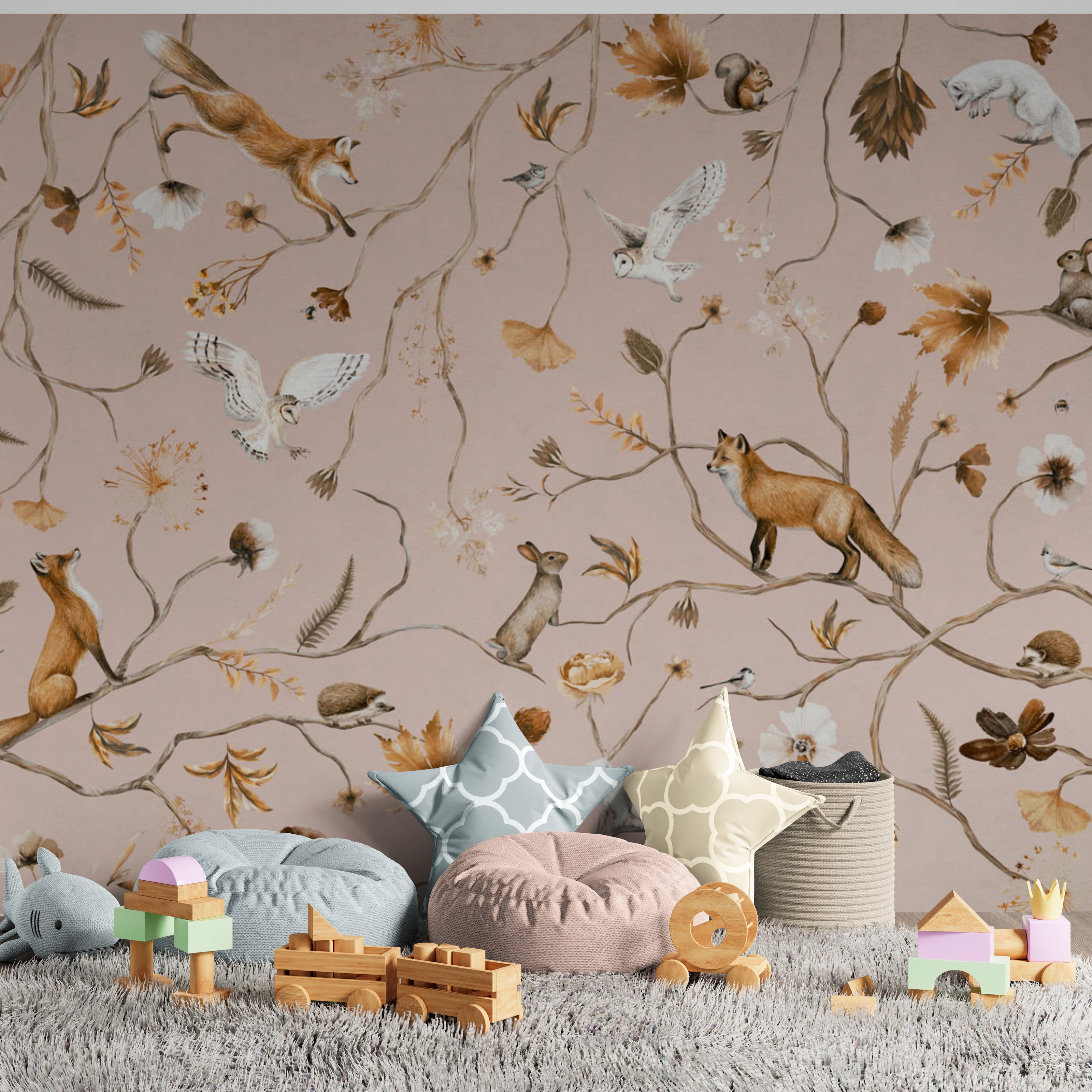 GDSE3148 Playful Forest Wallpaper Premium Peel and Stick Material 26in Wide x 6ft, 9 ft, 12ft, Taupe