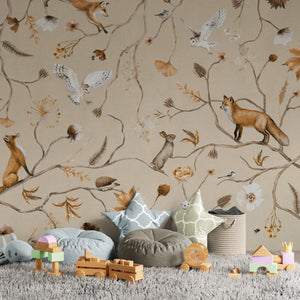 GDSE3140 Playful Forest Wallpaper Premium Peel and Stick Material 26in Wide x 6ft, 9 ft, 12ft, Beige
