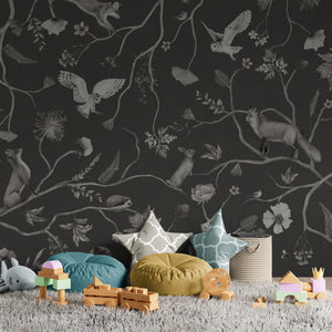 GDSE3145 Playful Forest Wallpaper Premium Peel and Stick Material 26in Wide x 6ft, 9 ft, 12ft, Monochrome Blue