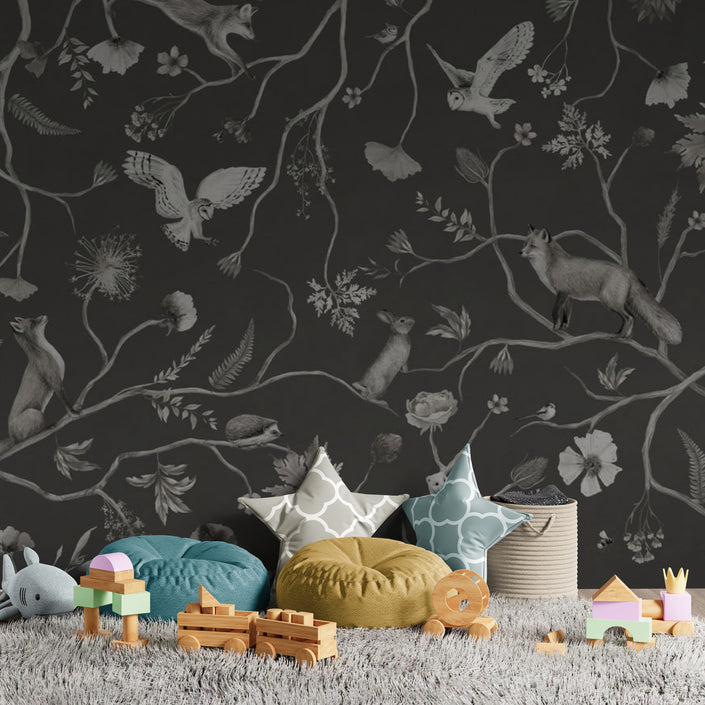 GDSE3144 Playful Forest Wallpaper Premium Peel and Stick Material 26in Wide x 6ft, 9 ft, 12ft, Monochrome Green