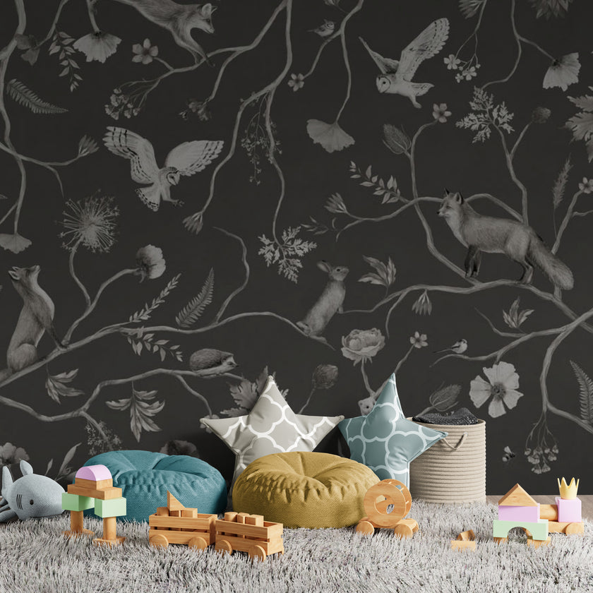 GDSE3144 Playful Forest Wallpaper Premium Peel and Stick Material 26in Wide x 6ft, 9 ft, 12ft, Monochrome Green