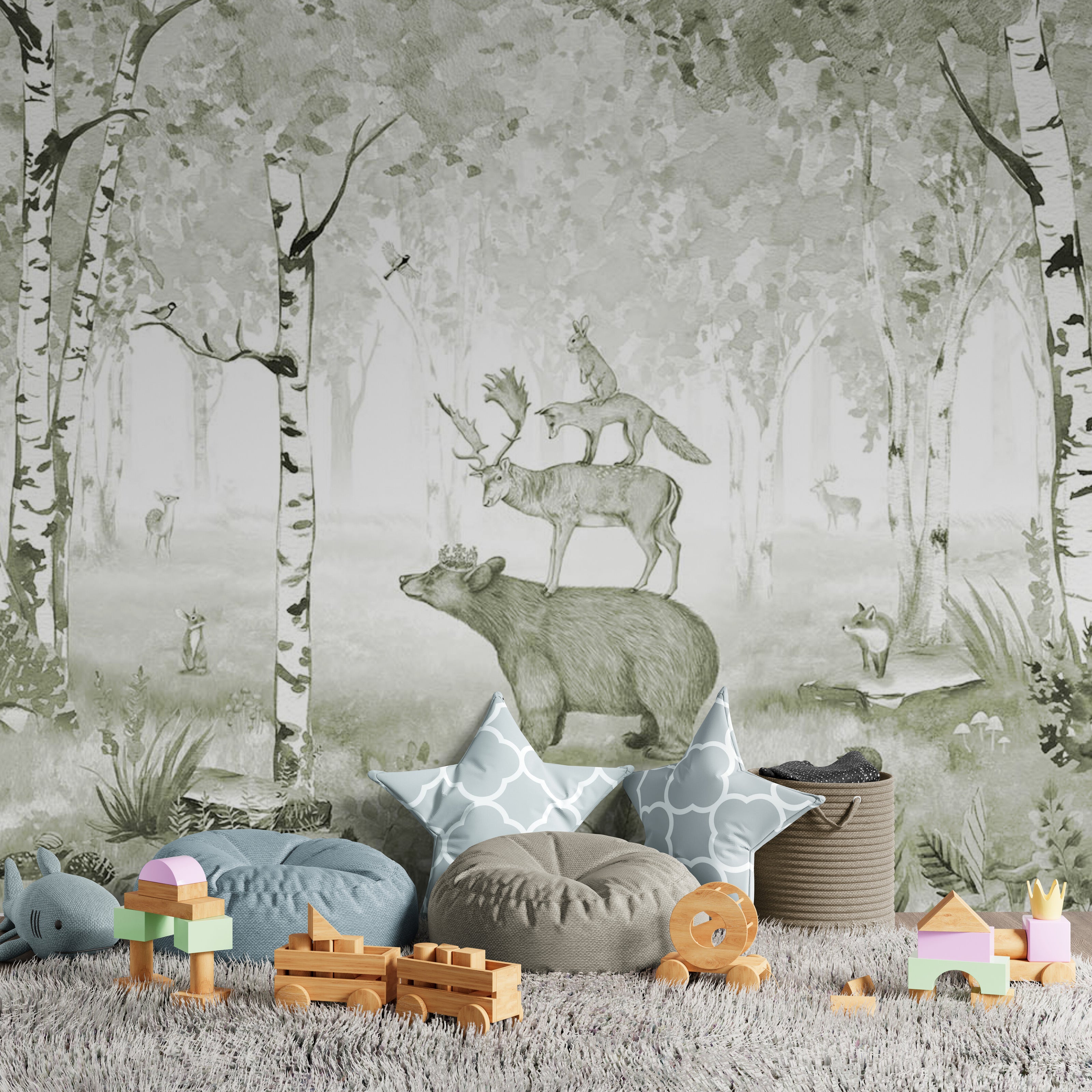 GDSE3022 Bear King Wallpaper Mural Premium Peel and Stick Material 26in Wide x 9 ft. Green